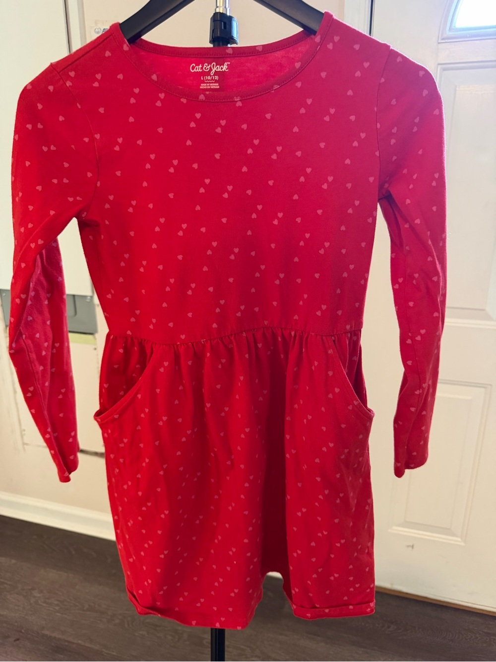 Cat & Jack Red Heart Print Long Sleeve Dress with Pockets